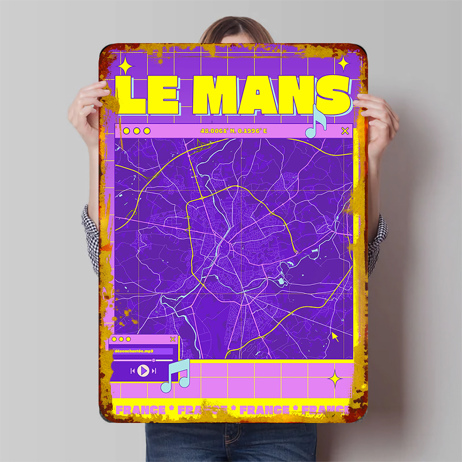 Retro Gaming France - Mapa Le Mans Francja Vintage Metalowa