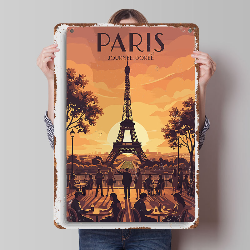 Retro Gaming Paris - Paryż Dzień Złoty Plakat Podróżniczy z