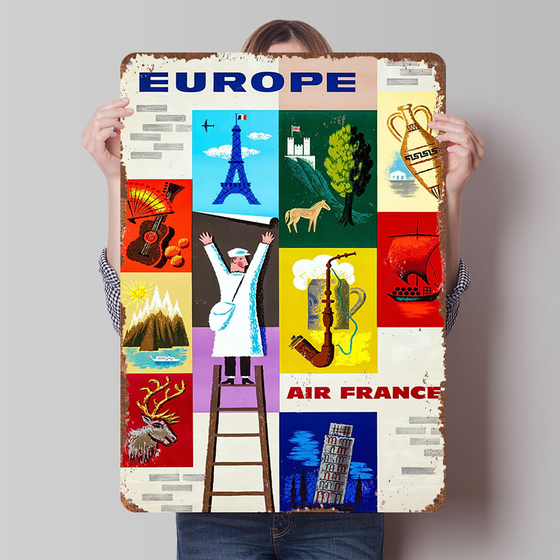 Retro Gaming France - Europejska Air France Podróżnicza Metalowa Tablica