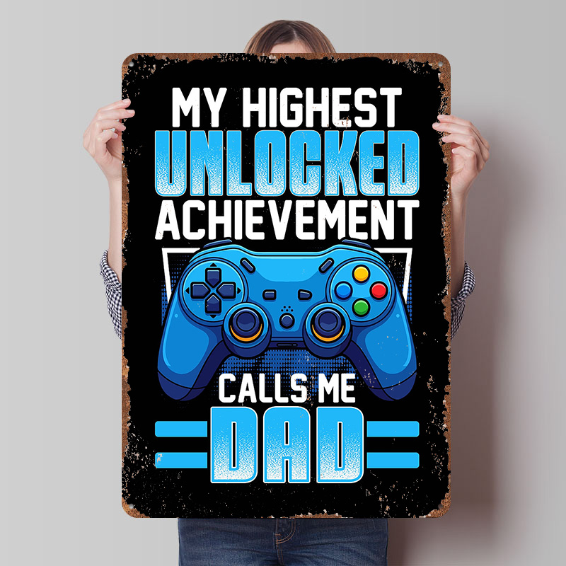 Retro Gaming Achievements - Plakat Metalowy dla Taty Gracza -
