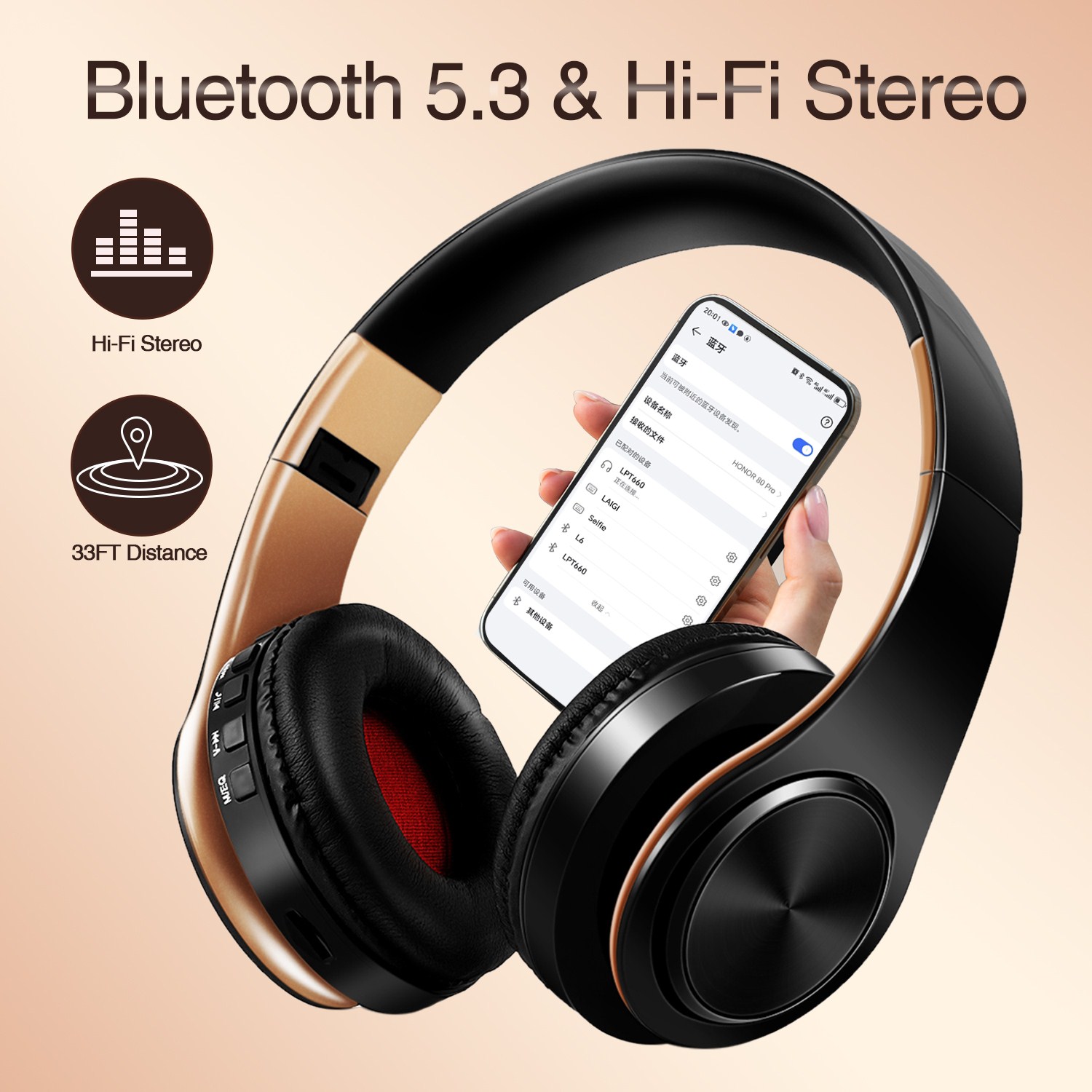 Retro Gaming Headset - Męskie słuchawki bezprzewodowe Bluetooth w kolorze