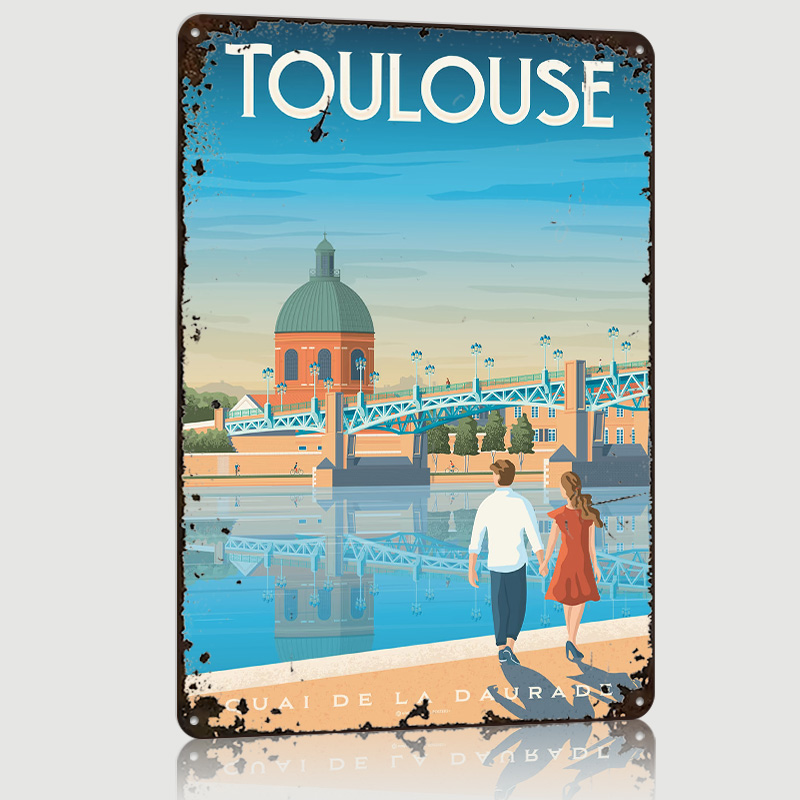 Retro Gaming France - Toulouse Francja Metalowy Plakat z Nadrukiem,