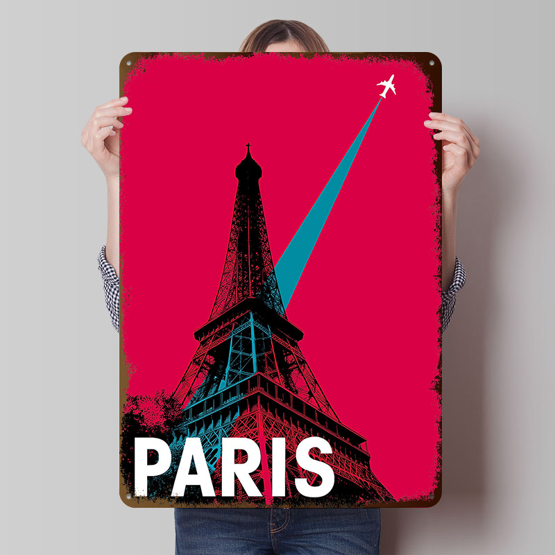 Retro Gaming Paris - Metalowy plakat z motywem Wieży Eifel